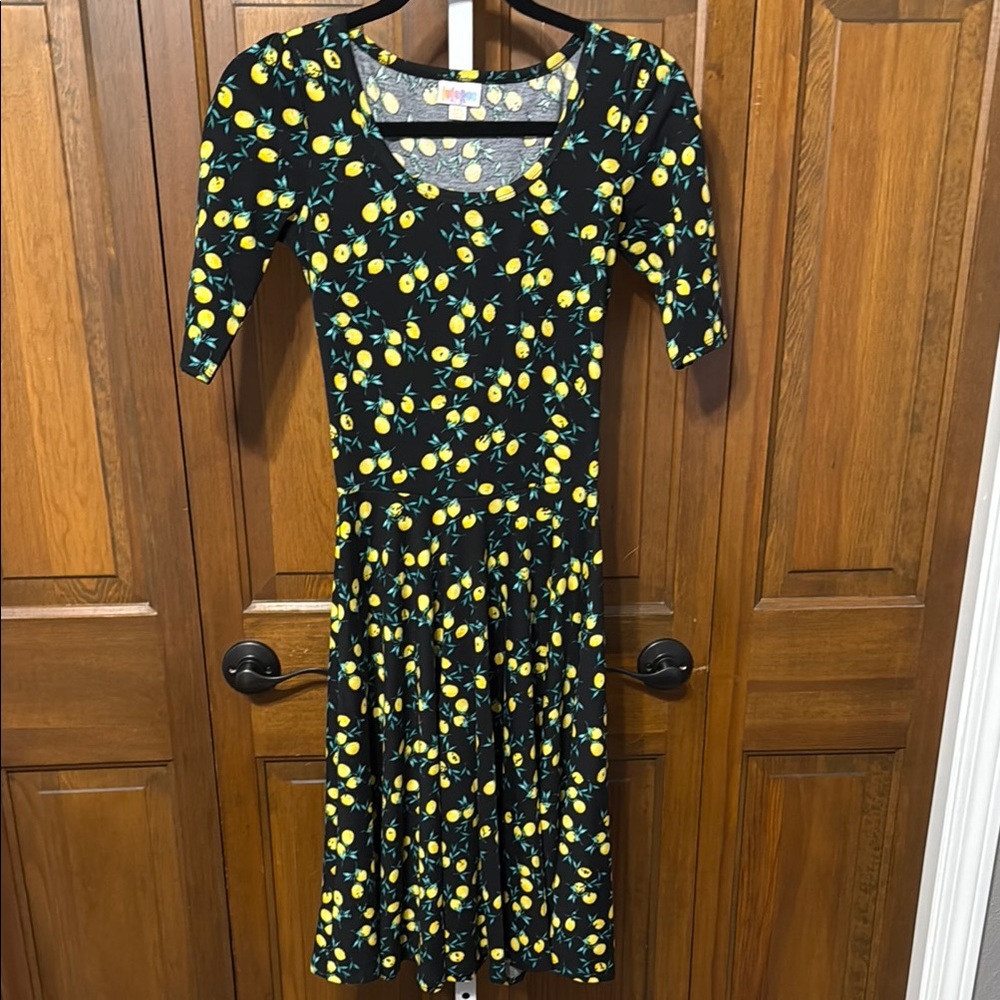LuLaRoe Lemon Print Fit and Flare Midi Dress